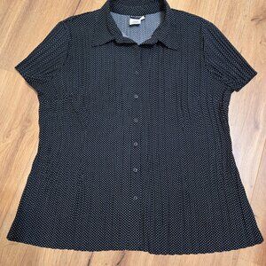 Bay Studio Career Woman's Black Polka Dot Button up Short Sleeve Blouse Size L